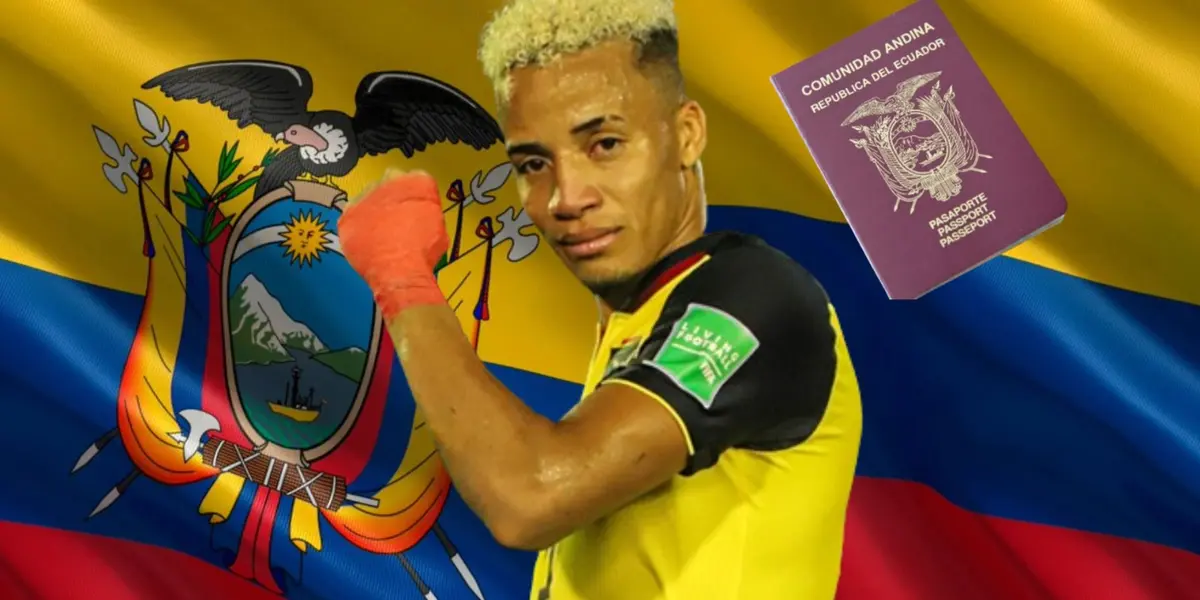 Byron Castillo y la bandera de Ecuador 