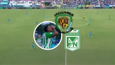 Jaguares de Córdoba vs Atlético Nacional Foto: Captura de Win Sports y Escudoteca 