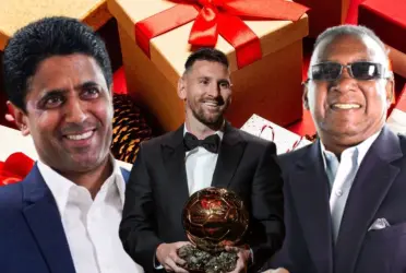 Nasser Al-Khelaïfi, Lionel Messi y Paché Andrade.