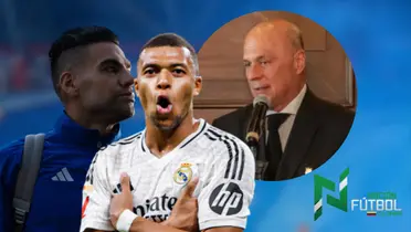 Falcao, Mbappé y Carlos Antonio Vélez. Foto: redes de Millonarios, Real Madrid y Vélez.