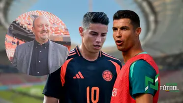 Rafa Benítez, James y Ronaldo. Foto: redes de Rafa Benítez, James y Ronaldo.